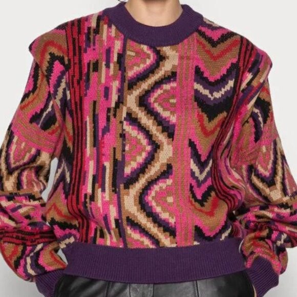 FARM Rio Red Stripes Patches Sweater Size M - Picture 1 of 2